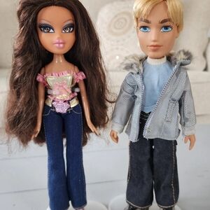 Kids Fashion Doll Set - Brown & Blonde Hair Dolls in Blue Clothing